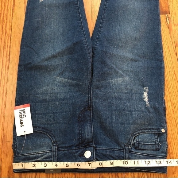 EPIC Threads Junior Mid Rise Denim Blue Distressed Stretch Skinny Jeans - Picture 7 of 16